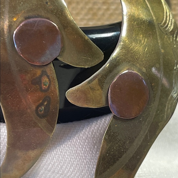 Vintage Brass with Copper accent pierced earrings - Picture 4 of 9